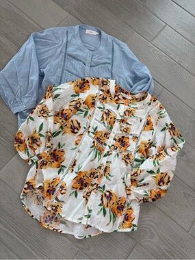 MAYE Bundle Paloma Shirts in Lilah Print & Sky Blue 100% Cotton Size Small VGUC